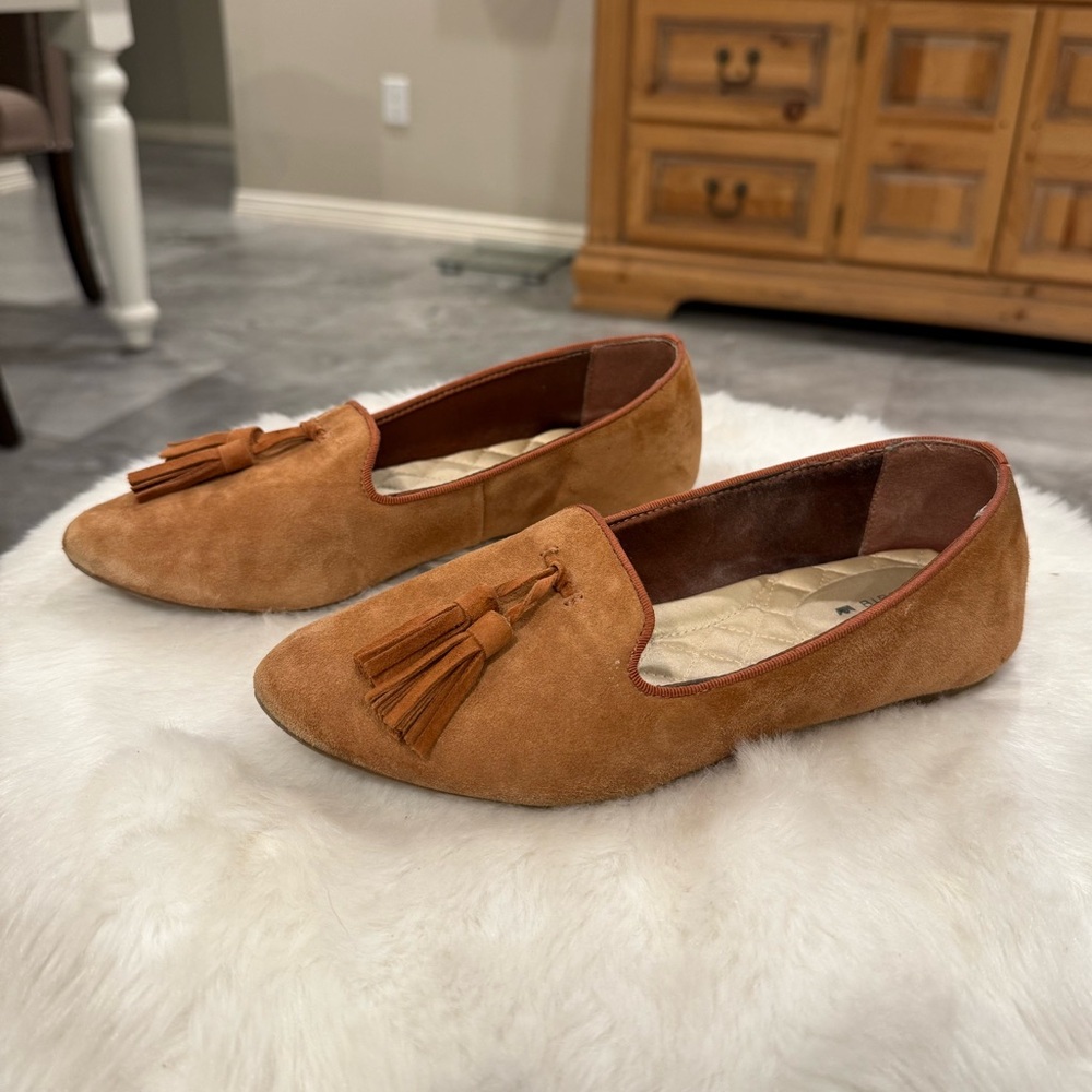 BIRDIES | The Starling with Tassel Caramel Suede Loafers for Women Size 6